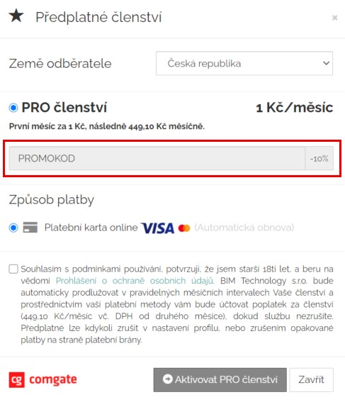 Platba - PRO členství